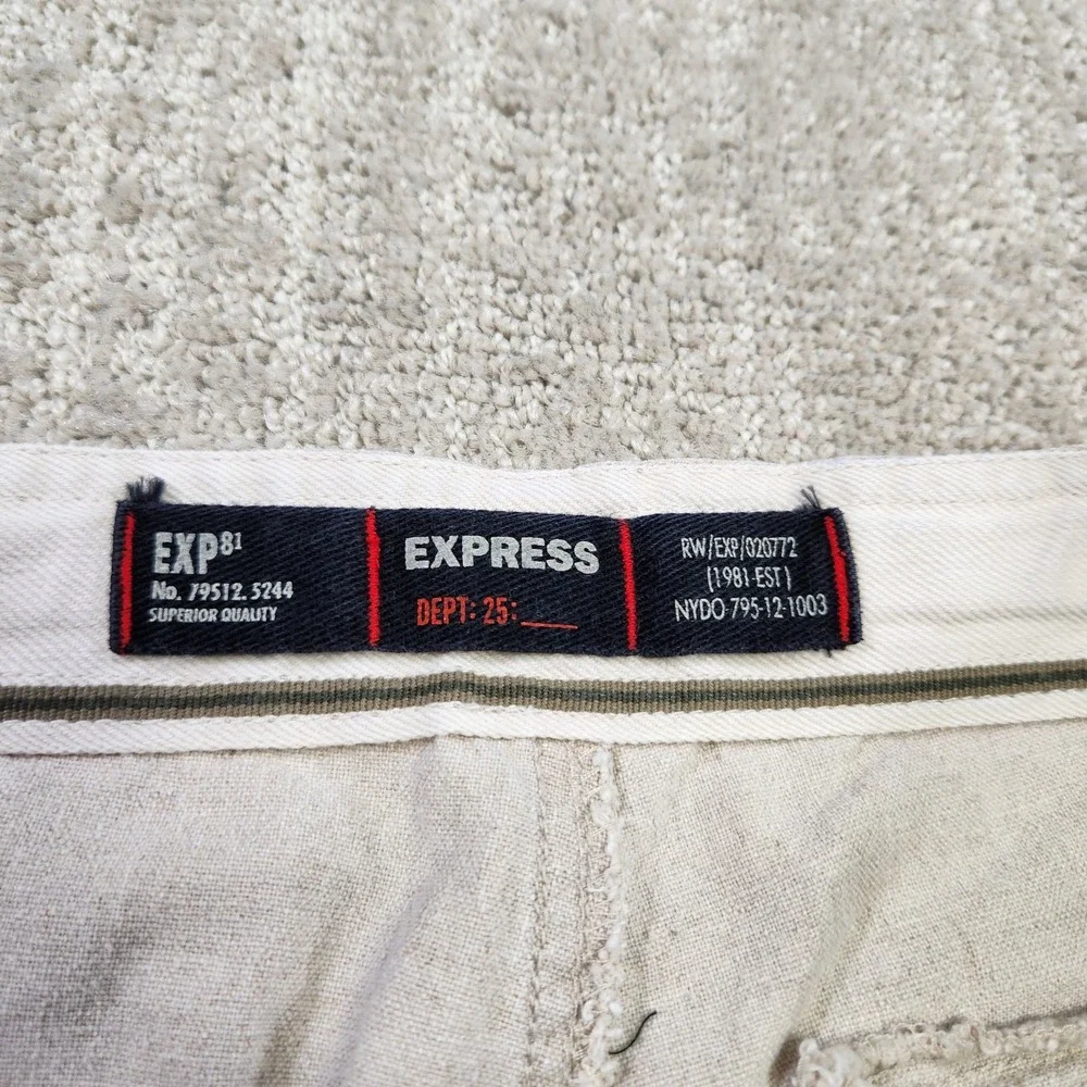 Vintage Express Pants Men Medium Baggy Linen Cotton High Rise Trouser Drawstring